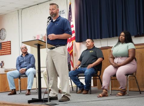 Sentinel Photo/Jessica Shepard Bay City ISD trustee James Scardami answers one of several questions during the "Bay City ISD School Board forum" hosted by the VFW Post 2438 Auxiliary Thursday, April 7. Scardami is the incumbent for the May 1 election and is opposed by Kimberly D. Lewis.