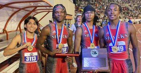 Courtesy photo  Palacios Sharks won the Gold in 3A 1,600-meter relay at the UIL State Track Meet in Austin.