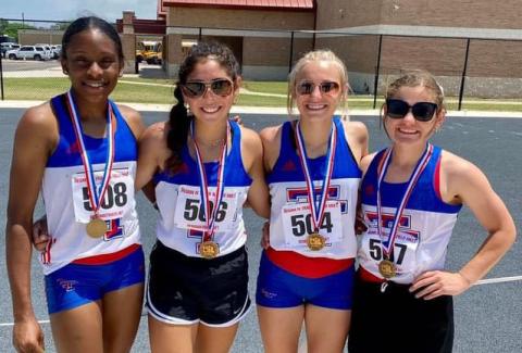 THS photo Tidehaven’s Mary Johnson, Hailey Irizarry, Macy Dewoody, Jehan Johnson made an impressive showing, but came in third in the regional 4x100m relays recently.