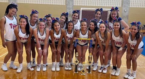 Contributed photo Tidehaven High School cheerleaders made an impressive showing at the recent UCA Cheer Camp held at Texas State in San Marcos! Their honors included: Game Day Champion, Camp Champion, Superior Rating, and Spirit Raiser (Mascot Award).