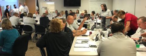 Photo/Mike Estlinbaum Matagorda County Emergency Operation Center people work through an emergency drill July 20 that was graded by NRC and FEMA.
