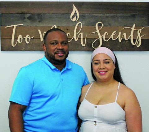 Sentinel photo/Jessica Shepard "Too Much Scents" business owners Derrick and Claudia Johnson are excited to be serving Bay City and Matagorda residents at their storefront and online. 
