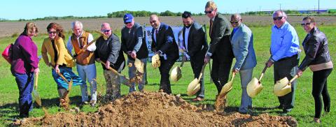 Sentinel photo/Mike Reddell Groundbreaking for the Bold Fox Development between Bay City and Van Vleck off Texas 35 was held Oct. 25. Managing Partner Alex Kamkar, center, told City Council of his vision for the new housing development at council’s meeting later that day.