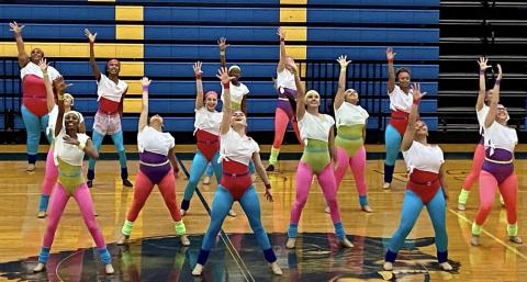 Courtesy photo Bay City High School Aristocats Dance Team performed their contest routines for friends and family last week. Above is a shot of one of their Novelty & Contemporary pieces.