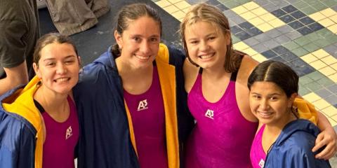 Lisa Moya photo Ladycat swim team relay foursome (from left) Victoria Sliva, Kaydence Sanchez, Megan Moya and Lucie Frick came in 12th in the 200 free relay and 13th in the 400 free relay.