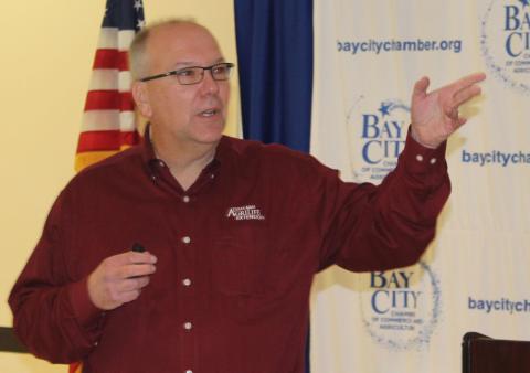 Sentinel Photo/Jessica Shepard Texas A&M AgriLife Extension Harris County’s Paul Winski goes over key points to starting a garden during the Bay City Chamber of Commerce & Agriculture’s “Ag Producers Breakfast” event Friday, Feb. 24.