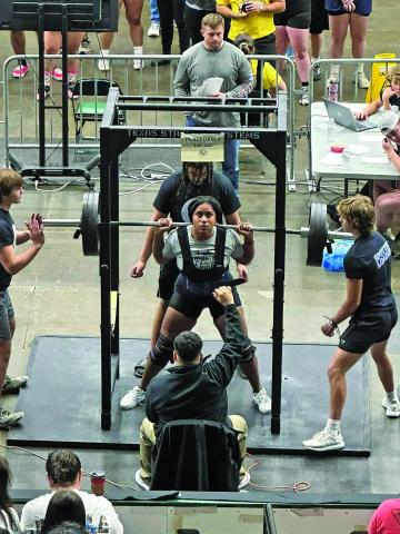 Contributed photo A Van Vleck Lady Lep competes in the state level powerlifting meet last week, with the team results including: Ava Cervantes, 7th; Jeslynn Morales, 8th; Cerenity Gibson, 9th; Celeste Gutowski 11th; and Jaila Wilson, 11th, in their weight classes.