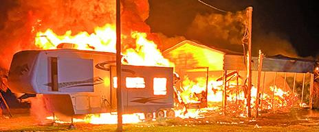 Contributed photo Two recreational vehicles (RV) were destroyed by fire in Sargent Feb. 18. The blaze remains under investigation.