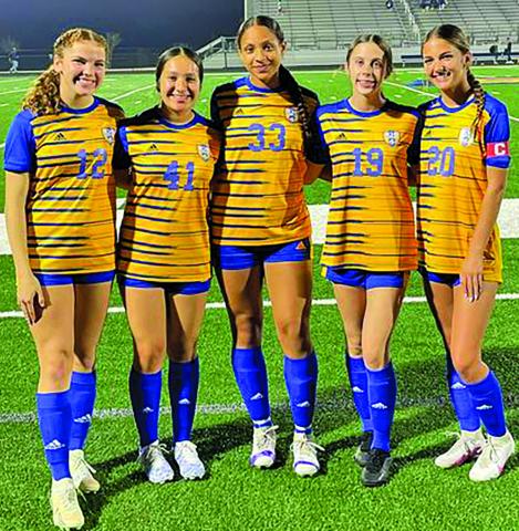 Courtesy photo Five senior Bay City girls soccer players were recognized during last week’s game against Rice Consolidated that the Lady Cats won 14-0. Going into the Monday, March 6, game at Wharton, the girls were 20-2 on the season and first in District 22-4A-1, with a 12-0 mark. 