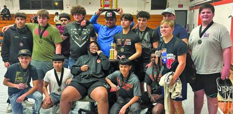 Van Vleck boys powerlifting team took first place in the Gulf Coast powerlifting meet recently in Van Vleck. Courtesy photo