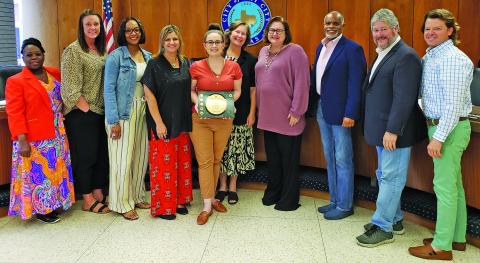 Sentinel Photo/Jessica Shepard Bay City Finance Director Scotty Jones and her department received the Government Finance Officers Association’s “Distinguished Budget Presentation Award” during council’s regular meeting last week. Bay City has received this award since 2016 along with the “Triple Crown” medallion since 2019.