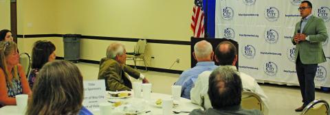 Sentinel Photo/Jessica Shepard Port of Freeport Director of Business and Economic Development Jason Miura talked about the port’s expansion projects at a chamber luncheon last week.