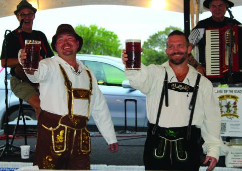 Sentinel photo/Jessica Shepard A "Stein Hoisting" contest helped kick off the Matagorda Regional Medical Center Foundation's "Pulse" fundraiser last Saturday. Of five competitors, only Taylor Ashcraft and James King were left to face off head-to-head - King took first place and Ashcraft earned second. 