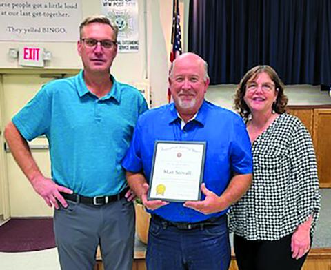 Van Vleck Junior High Texas History Teacher Matt Stovall for received the Teacher of the Year award out of all Matagorda County at the VFW Post 2438 Banquet Tuesday, Dec. 12. He also received the District VFW Teacher of the Year. Contributed photo