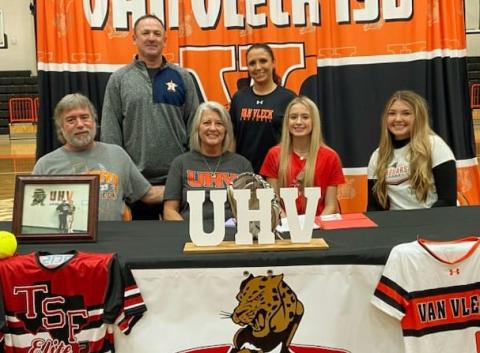VVISD  photo  January 26, Keira Reis has signed to continue her softball career at the University of Houston-Victoria. Keira Reis is a senior at Van Vleck High School and plays softball for the Lady Leopards.