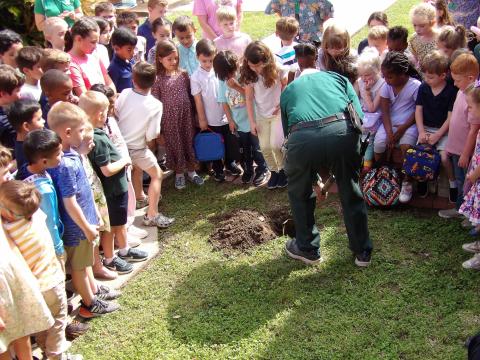 Holy Cross Catholic School  After Easter, Holy Cross Catholic School staff and students went out near the prayer garden to resurrect the Alleluia, which was buried the day before Lent began. The hymn 'Alleluia' was then sung in remembrance of our Lord's Resurrection, and the service ended with a brief prayer. 
