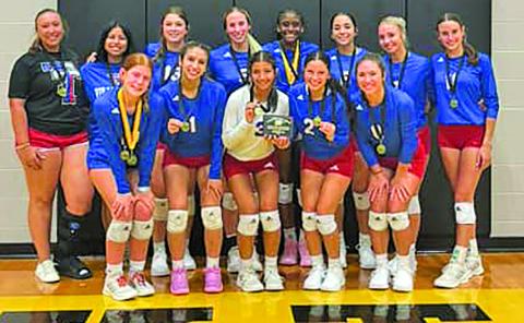 Courtesy photo The Tidehaven Tigerettes volleyball team won first place at the Yorktown Tournament last week. The Tigerettes clinched first by beating Yorktown and Kennedy. Players Mary Johnson and Rilyn Hackfeld were designated All Tourney.