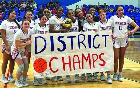 The Tidehaven Tigerettes captured the District  25-3A-2 title Friday night, when they defeated Palacios 55-32. The Tigerettes, 31-2, 11-2, played Rice Consolidated Tuesday night. Sentinel Photo/Jessica Shepard
