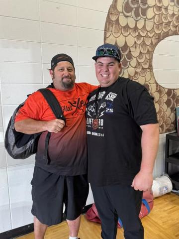 Contributed photo Van Vleck High School sophomore Cole Newell, right, with Powerlifting Coach Henry Ashworth, punched his ticket to the state powerlifting meet in Abilene. Newell set a new 545-pound bench press record as well.