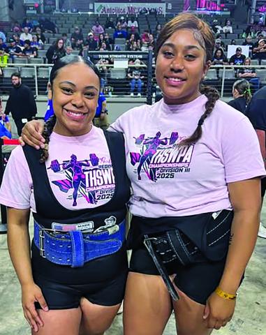 VVISD photo Van Vleck girls powerlifters Nevaeh Mangum, left, and Cerenity Gibson both placed third in their weight class at the state powerlifting championships.