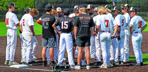 The Van Vleck Leopard had a pre-game pep talk before losing game #2 Area 3A D1 playoffs with Orangefield Bobcats at Baytown Lee ISD Herrington Field last week.  Photo/ Don Monroe