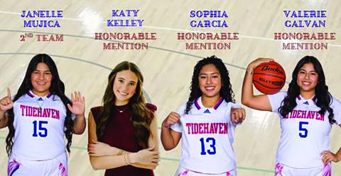 Contributed photo Four Tidehaven girls basketball players were named to the 2025-2026 Academic All-State Team by the Texas High School Coaches Association. Honored wereJanelle Mujica, second team, Katy Kelley, honorable mention, Sophia Garcia, honorable mention, and Valerie Galvan, honorable mention.