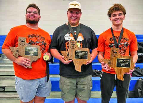 Contributed photo Three Van Vleck powerlifters qualified March 27 for the 3A state powerlifting meet. They are Tanner Arrington, SHW, Cole Newell, 308, and Aiden Armstrong, 165.