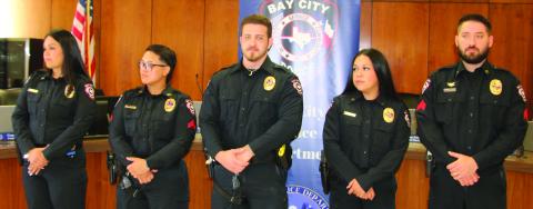 Sentinel Photo/Mike Reddell Pictured above, from left, are: Officer Alyssa Banda, Corporal Chloe Taitano, Corporal Braeden Fojtik, Corporal Ashley Rubio, and Sergeant Dillan Wakefield.