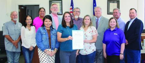 Sentinel Photo/Mike Reddell Commissioners Court proclaimed October 2026, as Domestic Violence Awareness Month in Matagorda County. The court was joined by members of the Crisis Center of Matagorda and Wharton County, which helps victims of domestic violence by offering a wide range of services.