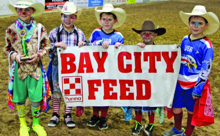 These five boys showed up in their colorful garb for this year’s MCFLA clown contest sponsored by Bay City Feed on March 4. Cole Baker, far left, was this year’s winner. He is joined by this year’s contestants, in no particular order, by Kroy Lucio, Drake and Brooks O’Connell, and Ryder Ryman. Sentinel Photo/ Mike Reddell