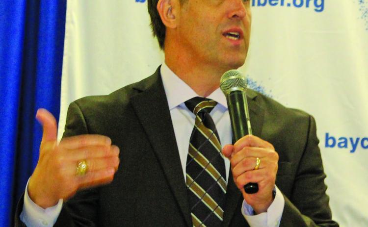 Sentinel photo/Jessica Shepard  Comptroller Glenn Hegar speaks at chamber luncheon April 21.