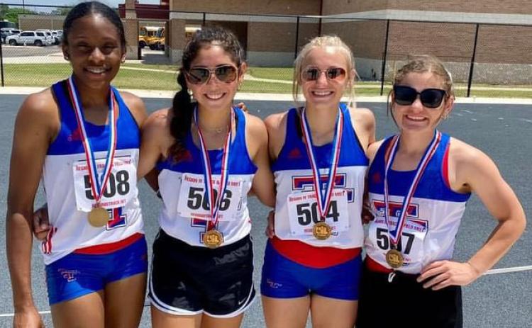 THS photo Tidehaven’s Mary Johnson, Hailey Irizarry, Macy Dewoody, Jehan Johnson made an impressive showing, but came in third in the regional 4x100m relays recently.