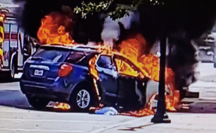 Contributed photo Bay City Volunteer Fire Department responded to a motor vehicle fire at the 1700 block of 7th Street at 10:46 a.m. Thursday, June 23. On arrival, Bay City Police Department was on scene and the vehicle was fully engulfed with flames. The occupant of the vehicle was out of the vehicle and was safe.