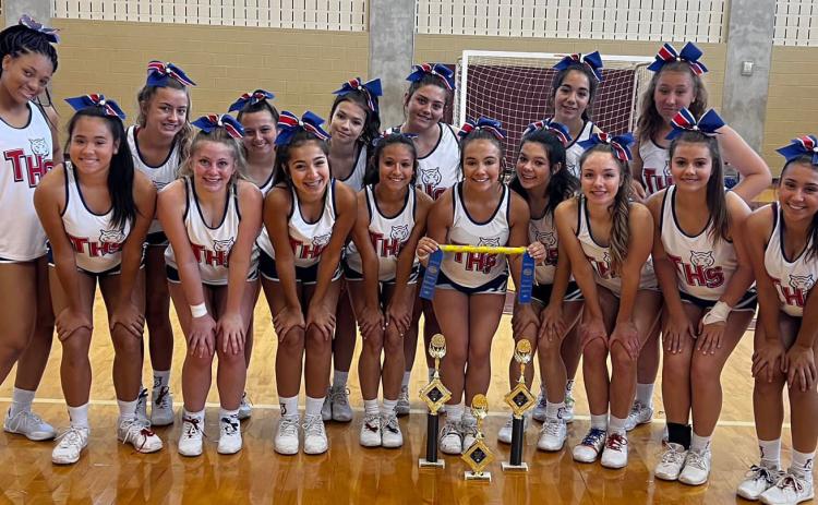 Contributed photo Tidehaven High School cheerleaders made an impressive showing at the recent UCA Cheer Camp held at Texas State in San Marcos! Their honors included: Game Day Champion, Camp Champion, Superior Rating, and Spirit Raiser (Mascot Award).