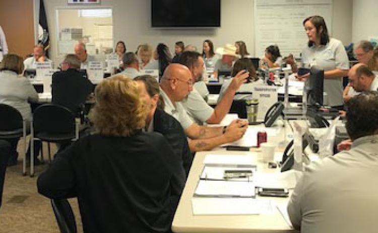 Photo/Mike Estlinbaum Matagorda County Emergency Operation Center people work through an emergency drill July 20 that was graded by NRC and FEMA.