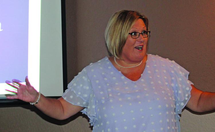 Sentinel photo/Jessica Shepard Matagorda Regional Medical Center Foundation Executive Director Tiffany Foltyn gave a presentation on the foundation's successes as part of the '15th Year Celebration" event on Sept. 1 at the Fat Grass Restaurant.