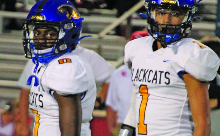 Sentinel file photo/Mike Reddell Sophomores running back Jada Andrews (0) and quarterback Alex Estrada (1) are Bay City’s offensive leaders with Andrews running for 205 yards against Iowa Colony and Estrada rushing for 106 yards.