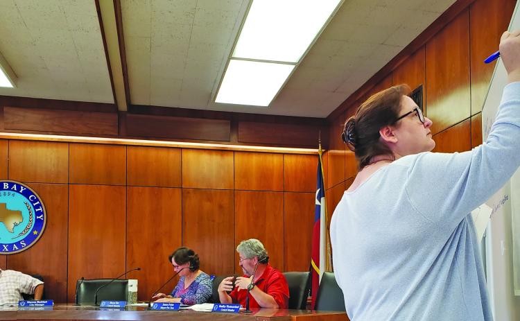 Sentinel Photo/Jessica Shepard Bay City City Manager Shawna Burkhart writes down council members' ideas during the "Strategic Plan" workshop Tuesday, June 6.