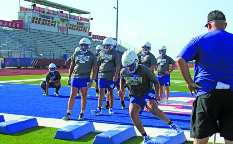 Anna Hernandez photo A Tidehaven coach watches as players go through an agility drill last week.