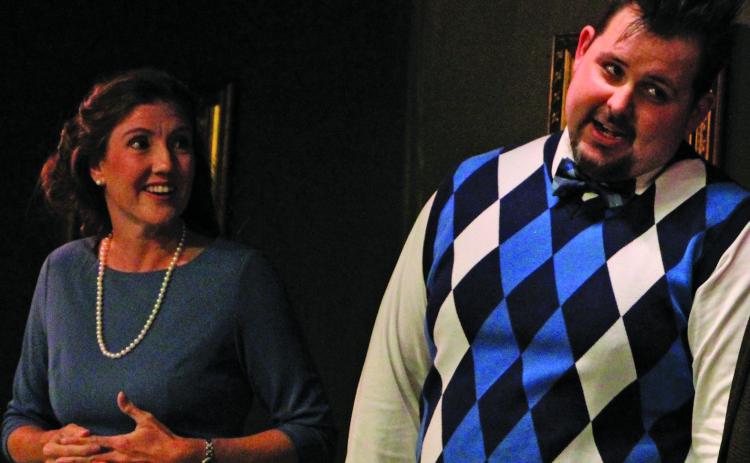 Sentinel Photo/Mike Reddell Ginni Thomas and Ryan Willy run through their lines during CAST’s VIP Night presentation of Agatha Christie’s “The Mousetrap” Oct. 19.