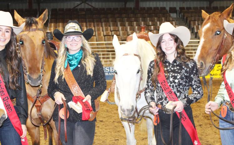 Sentinel Photo/Jessica Shepard The 2024 Rodeo Queen Royalty court includes, from left, third runnerup Jaymee Mielsch; Rodeo Queen Emily Dunbar; second runnerup Scollie Saha; and first runnerup Addison Fuller.