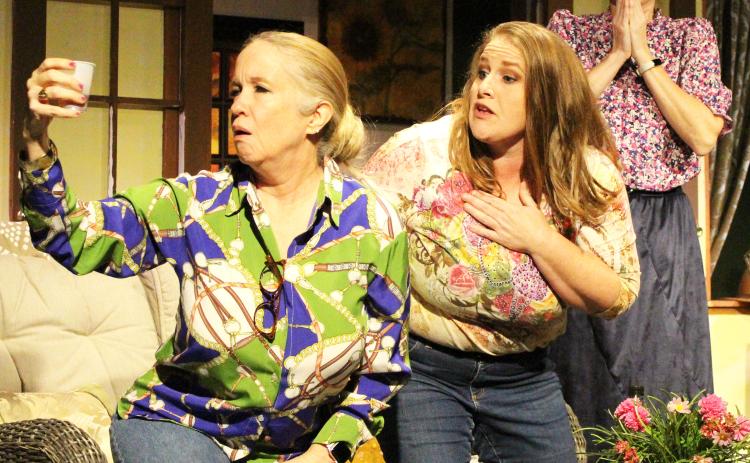 Sentinel Photo/ Jessica Shepard Stacey Steiner, Katie Brown, and Ginni Thomas trade up their wine samples for something a little stronger - with hilarious reactions during CAST's press night preview of "The Savannah Sipping Society." This is the last weekend for the comedic production.
