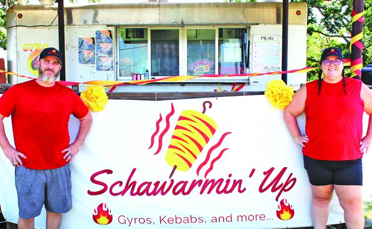 Sentinel Photo/Jessica Shepard Josh and Zanna Aaron were all smiles for their "Schawarmin' Up" grand opening on Saturday, June 8.