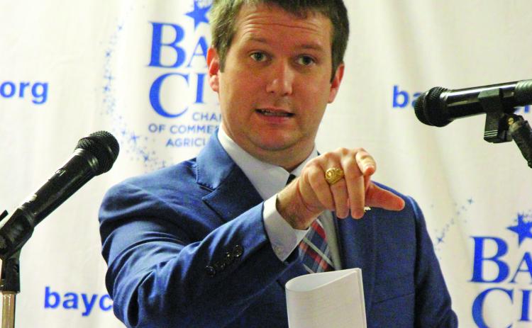 State Rep. Cody Vasut makes a point at the TWDB workshop recently. Sentinel Photo/ Jessica Shepard