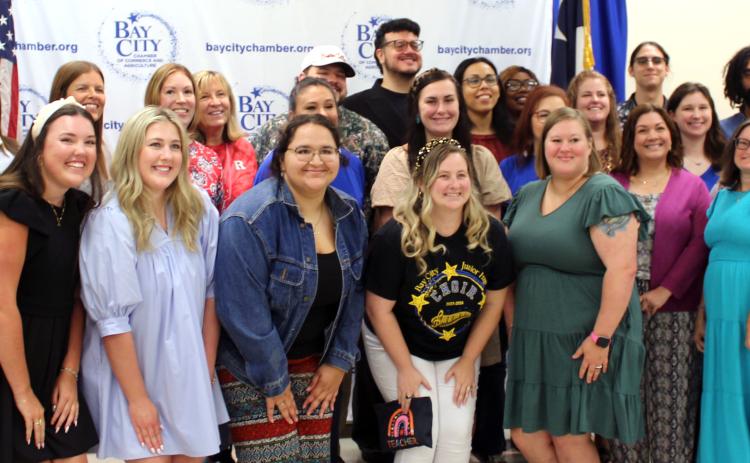 Sentinel Photo/Jessica Shepard New Bay City ISD teachers across all campuses posed for a picture at the Bay City Chamber of Commerce & Agriculture’s “New Teacher Breakfast” event on Aug. 7.