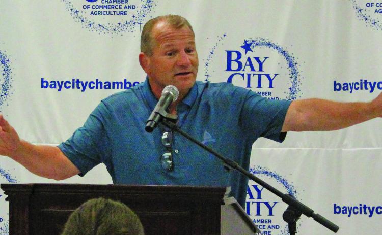 Sentinel Photo/Jessica Shepard District 22 Congressman Troy Nehls addresses over 110 attendees at the Bay City Chamber of Commerce & Agriculture’s luncheon on Thursday, Aug. 22.
