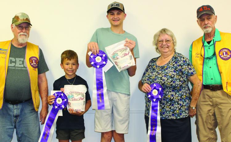 Sentinel Photo/Jessica Shepard 2024 "Rice Dish Roundup" grand champion winners were chosen from each respective age division on Tuesday, Oct. 15 From left are Carter Busby, Joseph Machacek, and Kathy Jackson. Not pictured is Austin Machacek. Winners were joined by Bay City Lions Club member Tim Hall and Rice Dish chairman Wayne Witte.