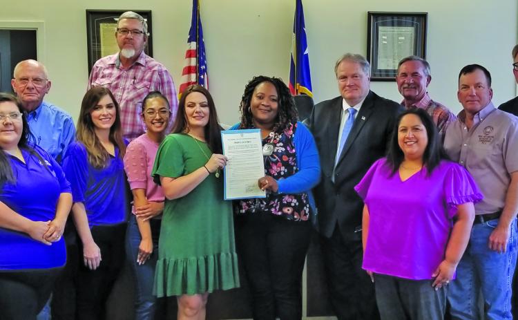 Sentinel Photo/Mike Reddell Crisis Center of Matagorda County and Wharton County representatives join Commissioners Court and county officials after the county proclaimed April as “Child Abuse Prevention and Awareness Month” and “Sexual Assault Awareness Month” in Matagorda County.