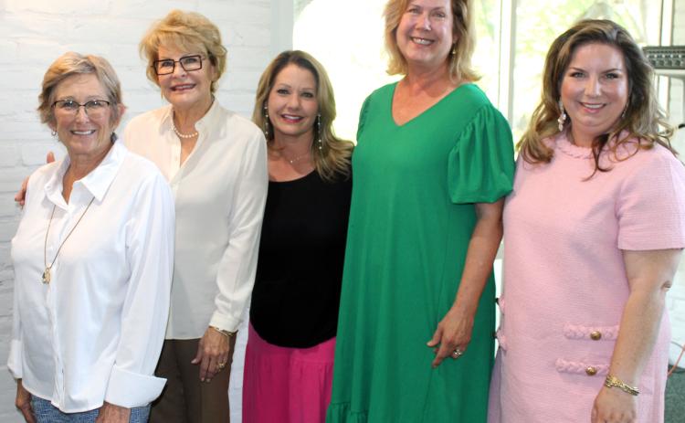 Sentinel Photo/Jessica Shepard Garden Club Design Show “Floral Design” winners were chosen out of five different class themes on Thursday, April 10. From left are Carol Butler, Linda Allison standing in for Erandi Allison, Erin Stone, Veronica Dibbern, and Caroline Kunkel. Butler also won “Best in Show” for her floral arrangement.