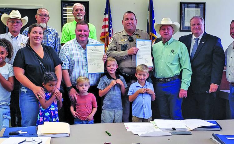 Sentinel Photo/Jessica Shepard Commissioners recognized Matagorda County Sheriff’s Office Sergeant Jeremy Nash and Deputy Matthew Martin for their life saving efforts on a Van Vleck woman in May on Monday, July 7.